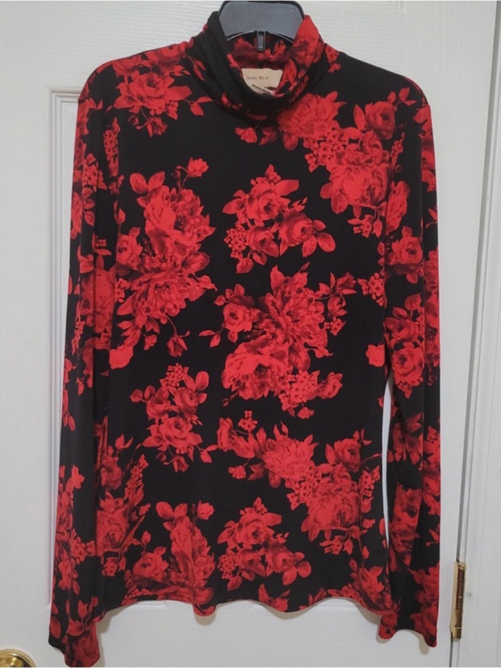 Diana Belle Mock Neck Floral Long-Sleeve Top - Red/Black